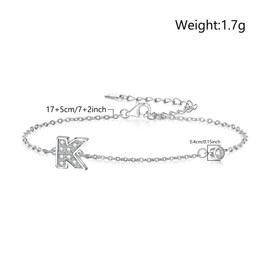 IVELECT Dainty Initial Bracelets for Women Girls,Silver Zircon A-Z letters Charms Bracelet Statement Trendy Jewellery for Mother's Day Birthday Christmas Gifts. (K)