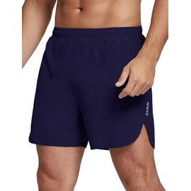 EZRUN - Pantalones cortos deportivos de 5 pulgadas, secado rápido, transpirables, con bolsillos traseros con cierre, color azul marino