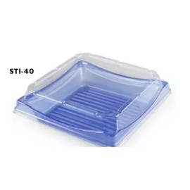 STI Blue PET Togo Sushi Tray w/ Lid Square Food Container (7.09"x7.09") 50 Sets