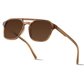 ANDWOOD Trendy Aviator Polarized Sunglasses Men Women Square 70s Stylish Frame Sun Glasses Rectangle Shades Tea Brown
