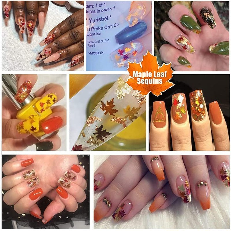 Maple Leaf Shape Glitter Fall Nail Art Sequins ,3D Metallic
