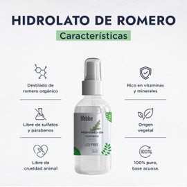 HEBBE - Hidrolato de Romero 125 ml | Aliado para Pieles Sensibles y Dañadas por el Paso del Tiempo | Tónico Purificante, Regularizador y Cicatrizante | Reequilibra la Piel | Contenido de 125 ml