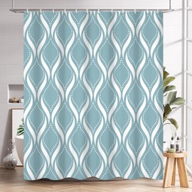 CRTPOD Light Blue Striped Shower Curtain, Modern Abstract Wavy Line Batthroom Curtains Geometric Art Waterproof Fabric Bathtub Curtain Sets with Hooks, Bathroom Decor 72" W X 72" L