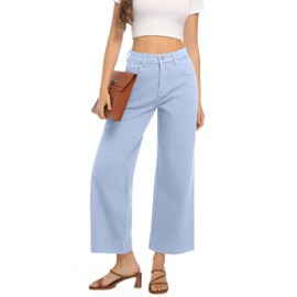 Guaile Womens High Waisted Stretchy Jeans - Wide Leg, Baggy, Loose, Trendy Jeans for Women - Light Blue