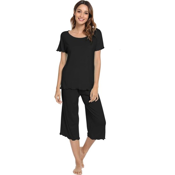 WiWi Womens Bamboo Pajamas Soft Pajama Sets Comfy Short Sleeves