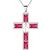 Jewmon Baguette Birthstone Cross Necklace for Women Lab Ruby Pendant