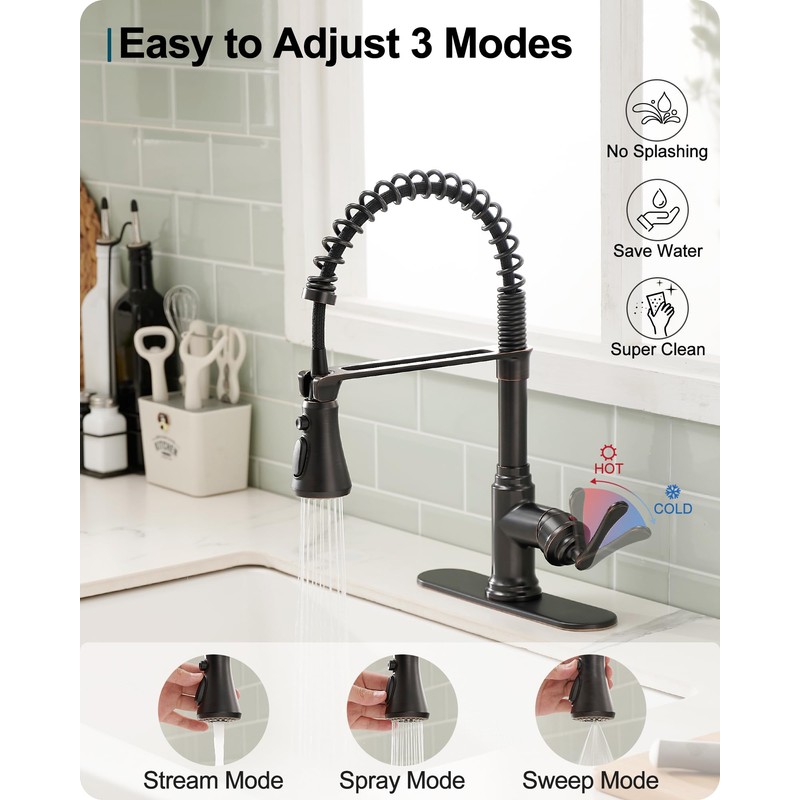 HOIGY Oil Rubbed Bronze Kitchen Faucet with Pull Down Sprayer,