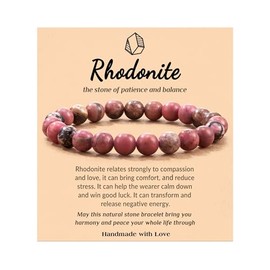 Nexoluxa Crystal Bracelet for Women Men 8 mm Beaded Bracelets Healing Natural Stone Stretch Bracelets Jewelry Birthday Gifts Accessories, Rhodonite