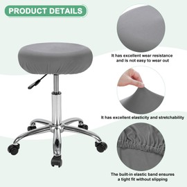 M METERXITY 2-Pack Bar Stool Covers Round, for 12-15 Inch Spandex High Stretchy Fabric Seat Covers with Elastic Bands for Bar Stool/Round Cushion [Gray]