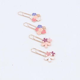 Paper Clip Bookmarks Set of 4,Pink Sakura Flowers Metal Bookmark for Students,Pink Reading Book Mark (Pink, One Size)