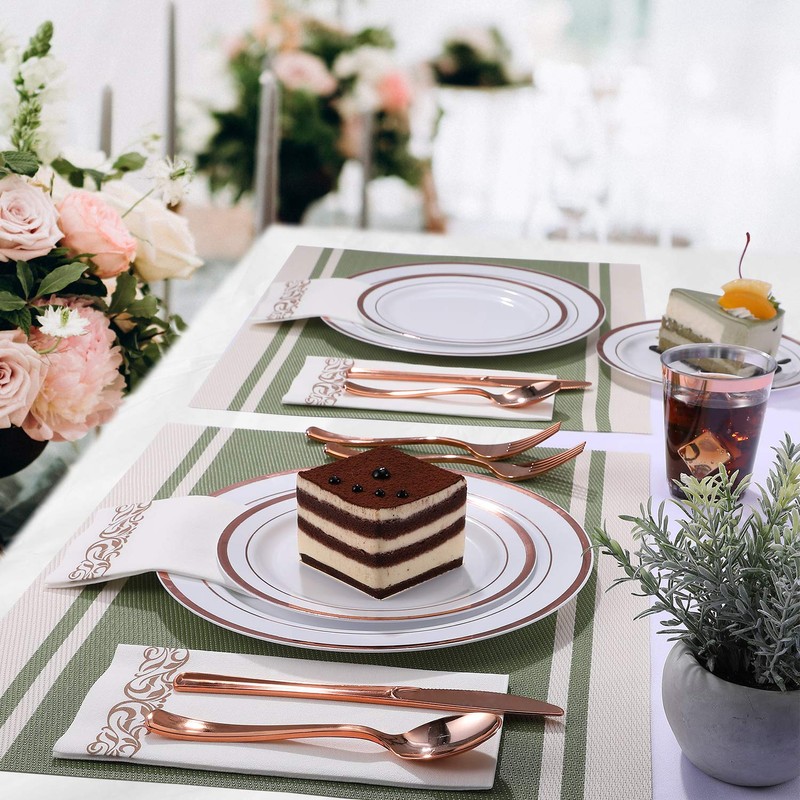 FOCUSLINE 175 Count Rose Gold Dinnerware Set for 25 Guests