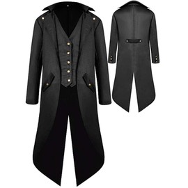 niyokki Mens Medieval Tailcoat Jacket Victorian Frock High Collar Coat Gothic Steampunk Vintage Vampire Costume(Black M)