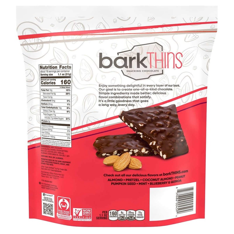 barkTHINS Bark Thins Almond Snacking Chocolate Dark Dark Chocolate 20.0
