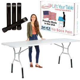 Lift Your Table® Folding Table Risers - Counter Height (Movable Foot) - Made in The USA, Heavy Duty, Sturdy, Portable, Easy-to-Use Extensions Raise Bent Leg Folding Tables (Set of 4)