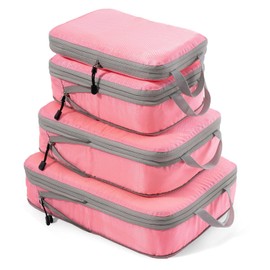 Meowoo 4-Piece Compression Packing Cube Set - Compression Packing Cubes - Waterproof Suitcase Organiser with Zip (XL, L, 2 x M) - Space Saving for Hand Luggage & Suitcases (Pink)