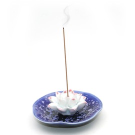 Irregular Incense Burner, Incense Plate, Incense Holder, Incense Ash Catcher with Lotus Bracket for Meditation, Home, Office (Blue)