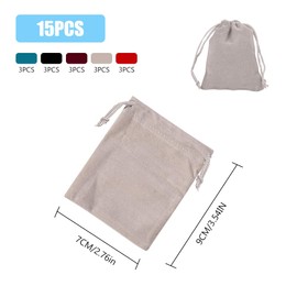 KARELLS Velvet Pouch, Velvet Pouch, Pack of 15 Gift Bags, Cloth Bags, Reusable Drawstring Bags, Jewellery Bag with Drawstring, Gift Velvet Bag, 7 x 9 cm