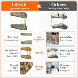 Lifewit 2-Tier Bathroom Counter Organizer Corner, Plastic Makeup Skincare Storage Organizer Countertop, Perfume Tray and Cosmetic Shelf in Bedroom, Dresser, Kitchen (Green)