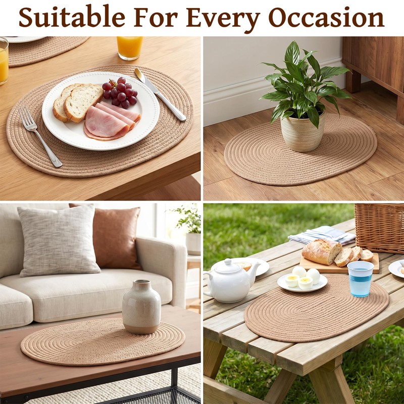 Oval Placemats Set of 8 Woven Farmhouse Kitchen Table Mats