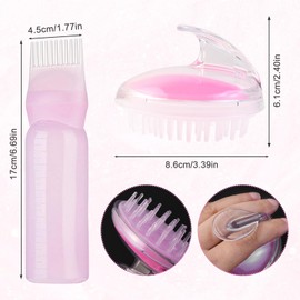 180 ml Root Comb Applicator Bottle, Hair Dye Brush Bottle, Hair Oil, Scalp Applicator, Comb Bottle with Shampoo, Hair Brush, Massage Brush, Hair Scalp, Massage Brush, Pink