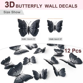 uxcell 12pcs 3D Butterfly Wall Stickers Decal Removable Fresco Sticker DIY Art Decor with Double Wing for Home Room Decoration Black