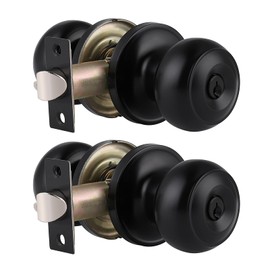 Gobrico 2 Pack Keyed-Alike Exterior Door Knobs with Key Matte Black Entry Door Knob Flat Ball Door Locksets with Same Key and Lock Front Door Knob