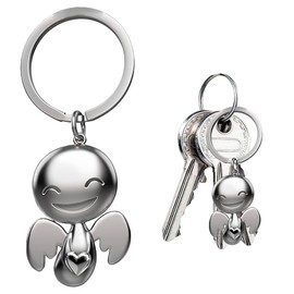 WUSJCOF 1 Stück Schutzengel Schlüsselanhänger Happy - Niedlicher Engel Anhänger,Unisex,aus Metall,Geschenk Glücksbringer Auto Führerschein(Silber)
