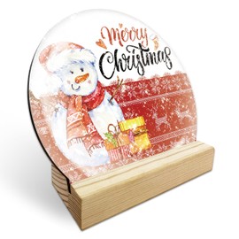 5" Round Wooden Sign.Merry Christmas Quotes, Cute Snowman Theme With Wooden Base, Desk Table Decorations, Gifts For Kids Friends And Coworkers，Rustic Home Office Living Room Decor & Accessories - 005