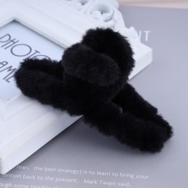 Inilbran Boho Fluffy Hair Clips Large Fuzzy Claw Strong Hold Clips Faux Fur Barrettes Non Slip Strong Hold Decorative Accessories for Women Headdress(Black)