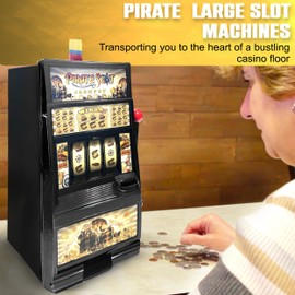 ChargeDaddy Pirate Jumbo Slot Machines for Adults with 50 Coins - Real Casino Toy Piggy Bank Replica with Flashing Lights and Jackpot Alert Sounds, Fun and Entertaining for Everyone Game At Home,Black