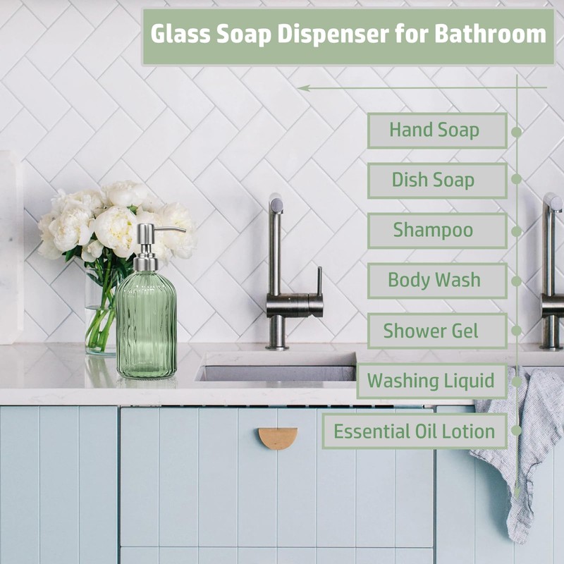 14Oz Green Soap Dispenser Bathroom, Clear Glass Hand Soap Dispensers