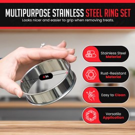 Oleex English Muffin Ring Set! 8 Muffin Rings 4inch! Multipurpose Stainless Steel Ring Set. Circle Egg Ring, Cooking Rings, Pancake, Crumpet Rings, Brioche Molds, Tart Ring.