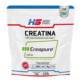 HS Hero Sport Creatina Monohidratada Micronizada Creapure® 2kg. 100% Pura. Solo 1 Ingrediente Creatina Alemana Creapure®. Vegana, Sin Azúcar, 400 porciones, 5g por porción, Pre Entreno con Scoop. Pure. Proven. Perfect