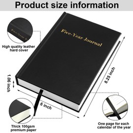 Resurhang Hard Cover 5 Year Journal 6 x 8.5 Inch 5 Year Memory Notebook Daily Journal, Yearly Undated Diary Life Planner Log Book Gifts for Men and Women (Black)