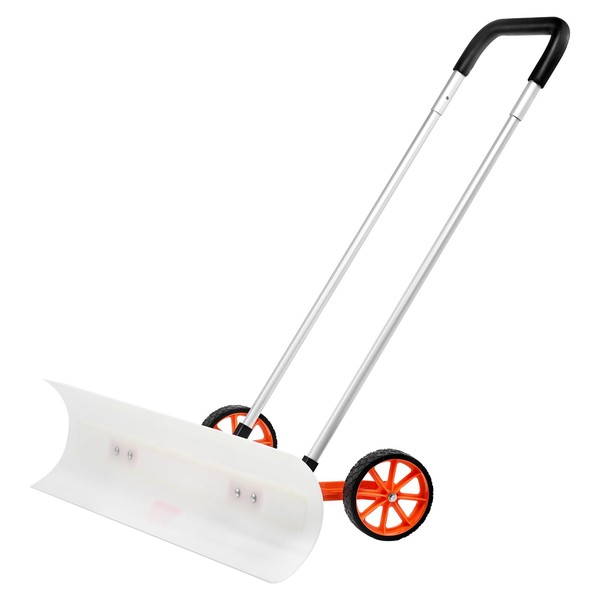 VEVOR Snow Shovel with Wheels for Driveway, 37 inch Bi-Directional Heavy Duty Rolling Snow Pusher, Plastic Wheeled Snow Shovels for Snow Removal