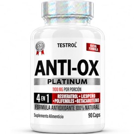Testrol  Anti Ox Platinum 1100 mg  Suplemento 4 en 1 con Resveratrol, Licopeno, Polifenoles y Betacaroteno  90 Cápsulas                               