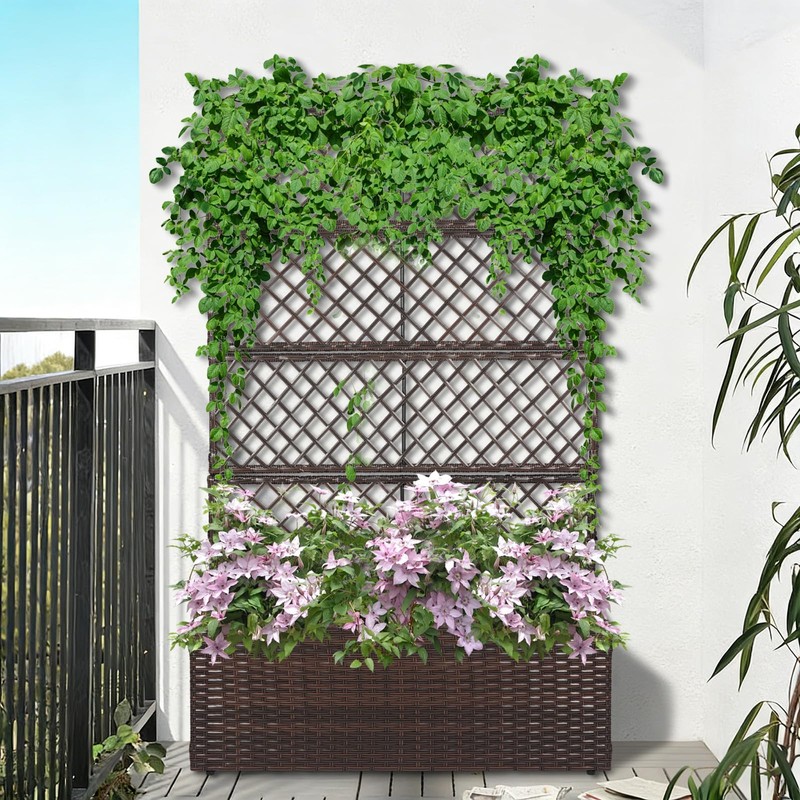 52’’ H Garden Planter Box with Trellis Outdoor for Vine