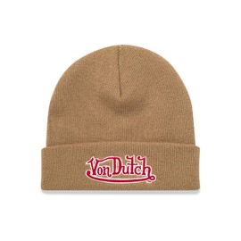 Von Dutch Women's Beanie - Soft Classic Cuffed Skull Cap with Embroidered Logo - Cozy Knitted Winter Beanie Hat for Women, Size OneSize, Khaki