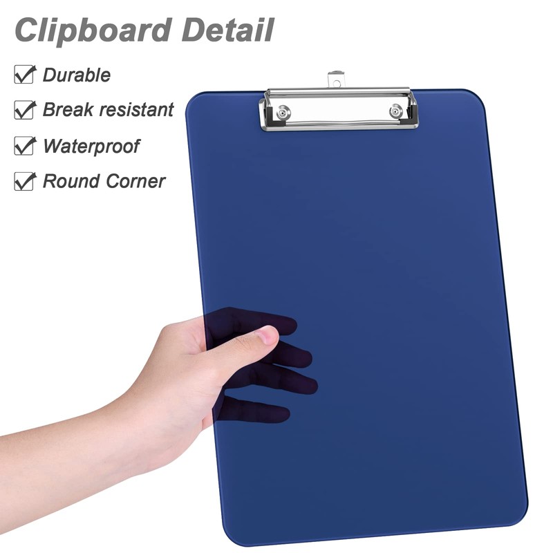 Hnogri Plastic Clipboards, Blue Clip Board Standard A4 Letter Size