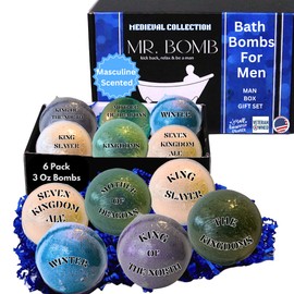 Mr. Bomb Dude Bath Bombs for Men, Infused for Guy Relaxation, Gift for Him, Manly Bath Soak, Masculine Scents for Men, Relaxing Bliss for The Gents, USA Crafted 6 Pk Set (Medieval Fantasy Collection)