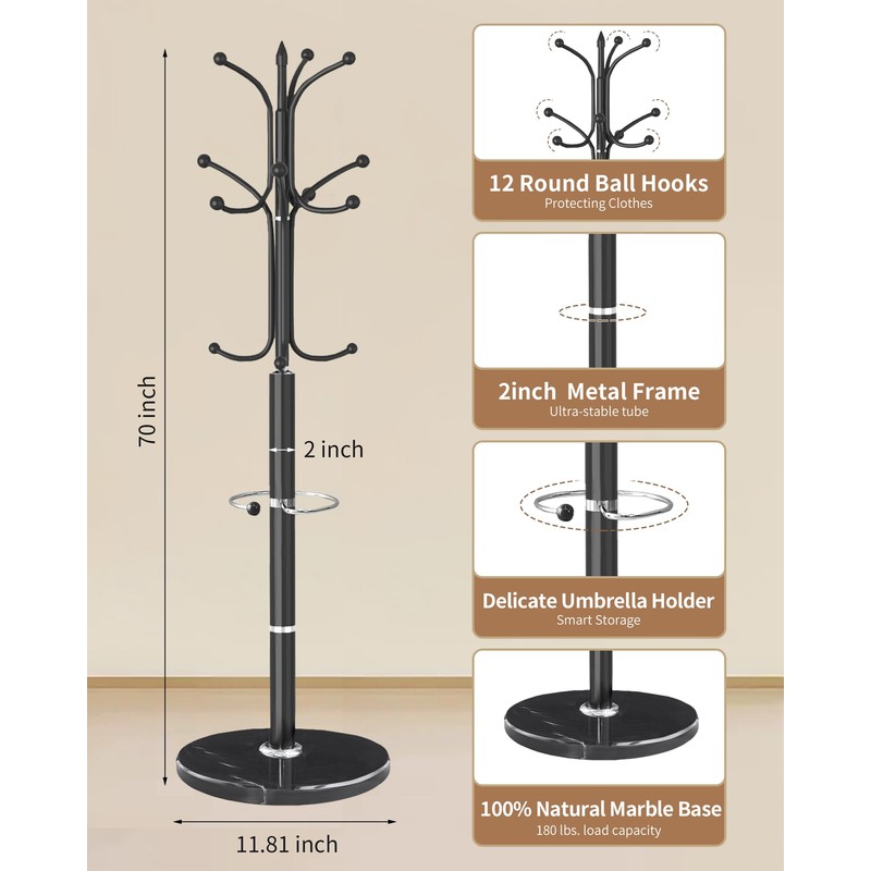 EZIVIEZ Modern Coat Rack Stand, Metal Freestanding Coat Rack with