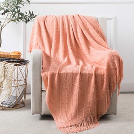 Homiest Decorative Knitted Throw Blanket with Fringe Soft & Cozy Tassel Blanket for Couch Sofa Bed (50" x 60", Coral)