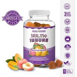 【Black Friday Deal】3 Bottles of Nutra Seasons Multi + Immune Support , 2-in-1 Benefits, with 12 Multivitamins and Minerals for Immune Support, Bone Support, Energy Metabolism, Natural Berry, Mango and Peach Flavored, 60 Gummies