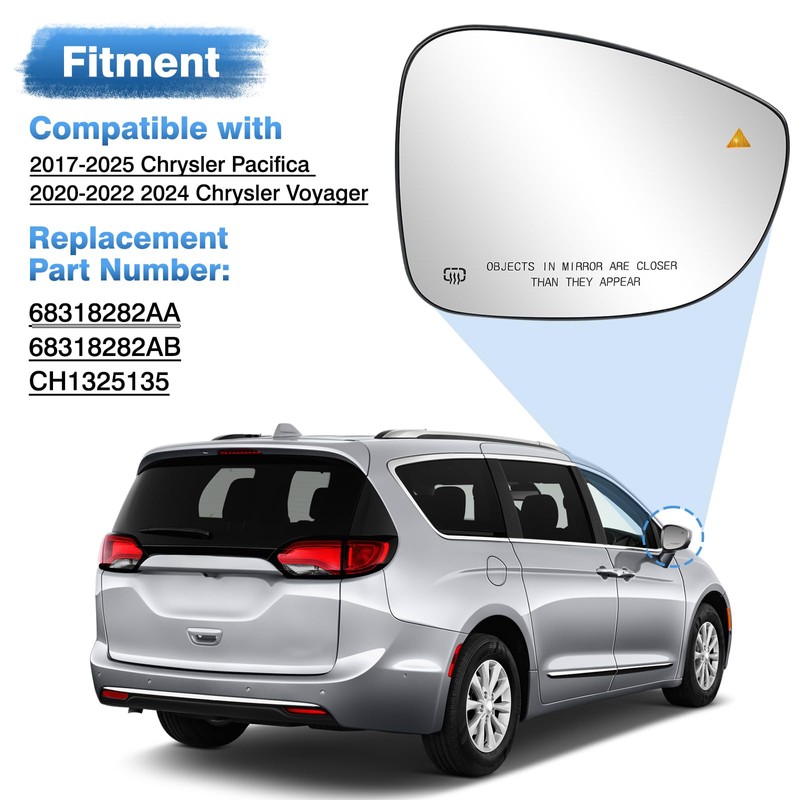 TOP-MAX Passenger Side Mirror Glass Compatible with Chrysler Pacifica 2017-2025,