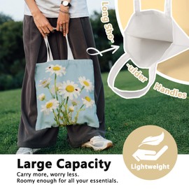 LIANGW Daisy Canvas Tote Bag Aesthetic, Daisy Gifts for Women, Cute Daisy Flowers Summer Reusable Shopping Grocery Bags