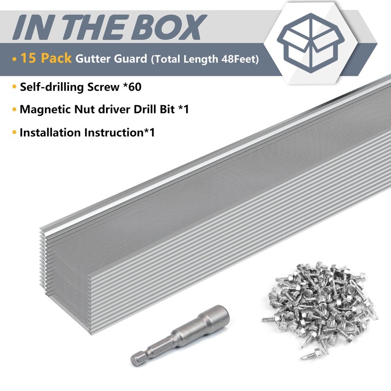 Flamorrow Stainless Steel Gutter Guard, 48Ft Gutter Cover, Micro-Mesh Leaf