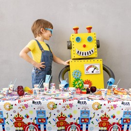 Robot Birthday Party Decoration - Robot Party Supplies Include Plates, Tablecloth, Napkins, Tableware, Robot Party Party Supplies for Boys Girls Kids Baby Shower, Serves 20