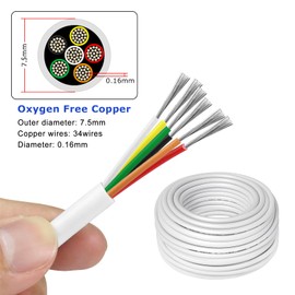 65.6FT 18 Gauge 6 Conductor Electrical Wire, 18 AWG Low Voltage Landscape Wire, 18/6 Thermostat Wire for LED Lighting Strips Automotive Security Alarm Speaker, White