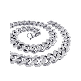 Rugged Steel Men's XXL Solid Stainless Steel Curb Chain Necklace, 14 mm Wide and Heavy (50 - 80 cm / 170 - 280 g), Lobster Clasp, Colour: High Gloss Polished Silver, Stainless Steel, silver