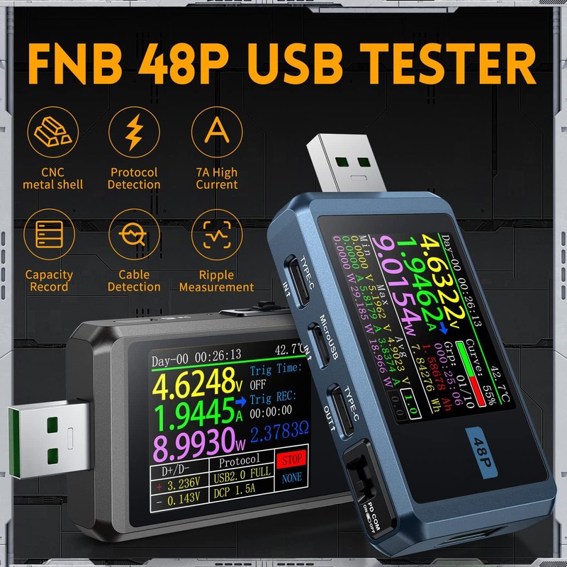 FNIRSI - Probador USB 4-24 V 6.5 A LCD USB